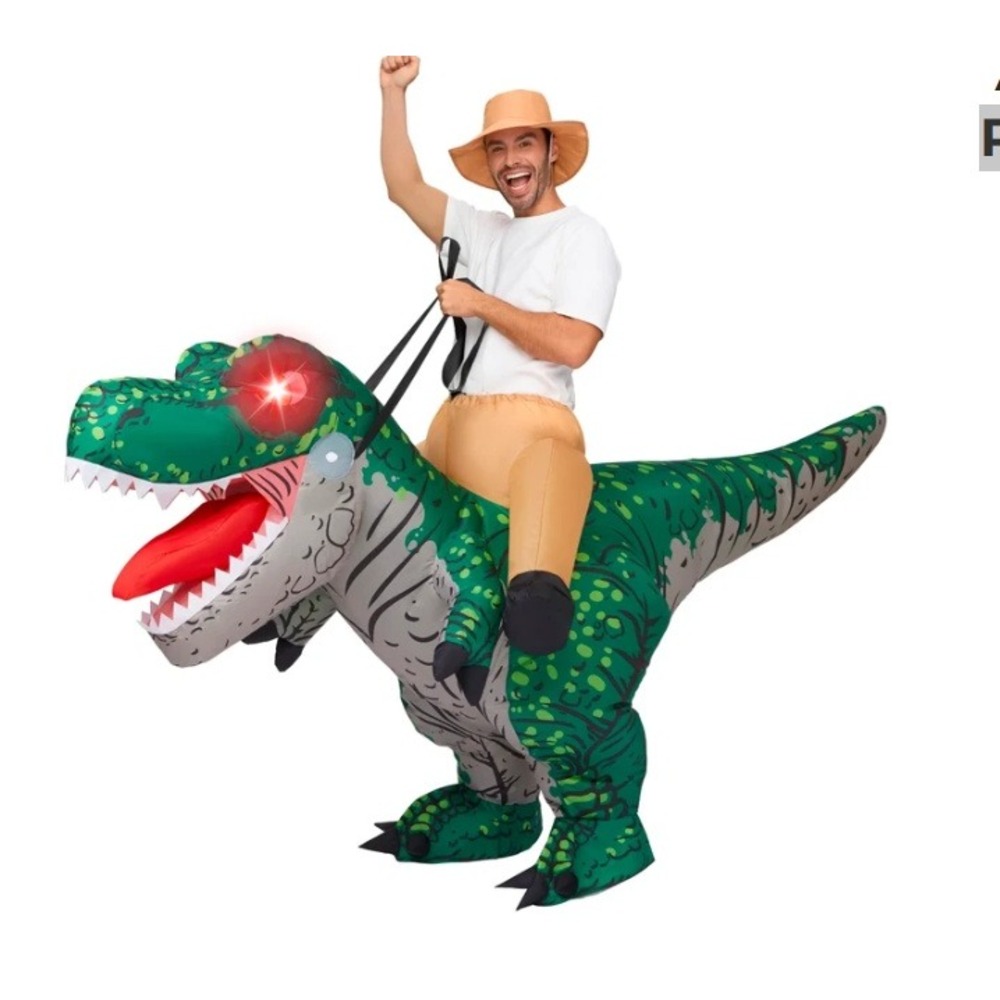 Adults Inflatable Riding T-Rex Costume Size L Green Light-Up Eyes Dinosaur Suit
